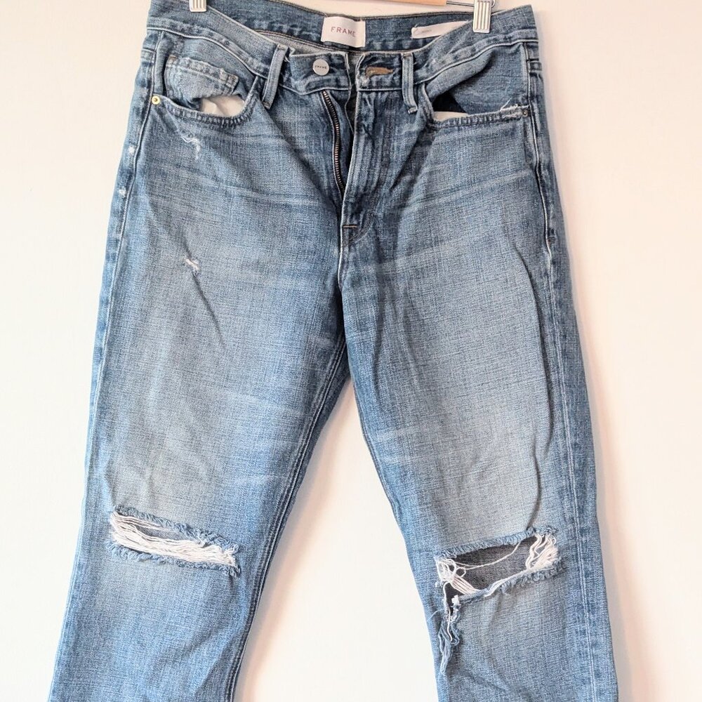 Frame Le Piper Distressed Cropped Straight Leg Jean sz 29